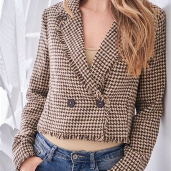 work chic houndstooth plaid print fringe detailed - Picture 7 of 7